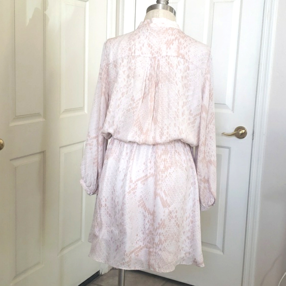 PARKER Silk Long Sleeve Dress • Blush Pink Cream Snake Print • Pussybow • Medium - Picture 8 of 16